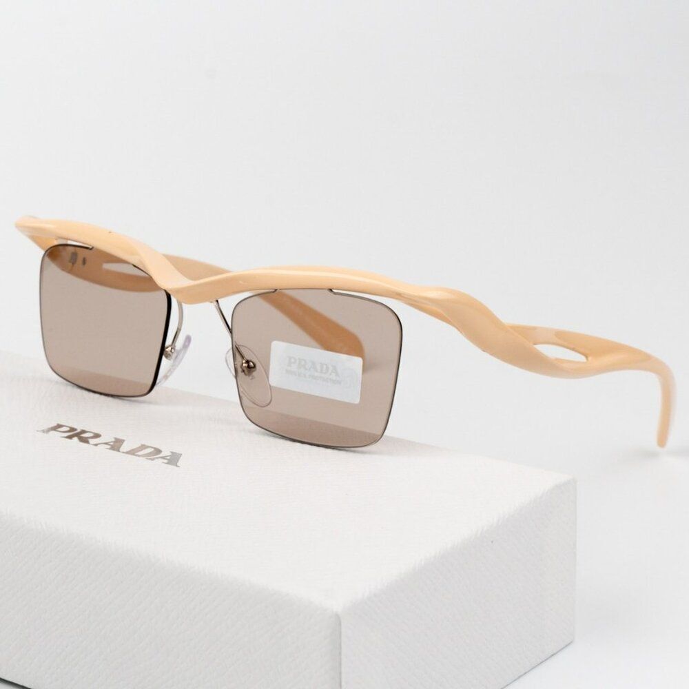 NEW Prada PRA15S 18Q4I2 Peach Light Brown Rectangle Unisex Sunglasses 0PR A15S